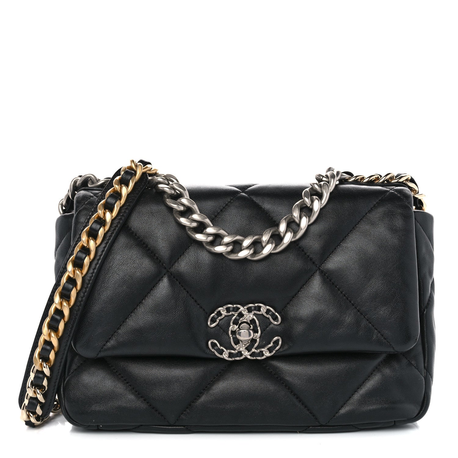 Chanel Shiny Goatskin Quilted Medium Chanel 19 Flap Black 1 of 10