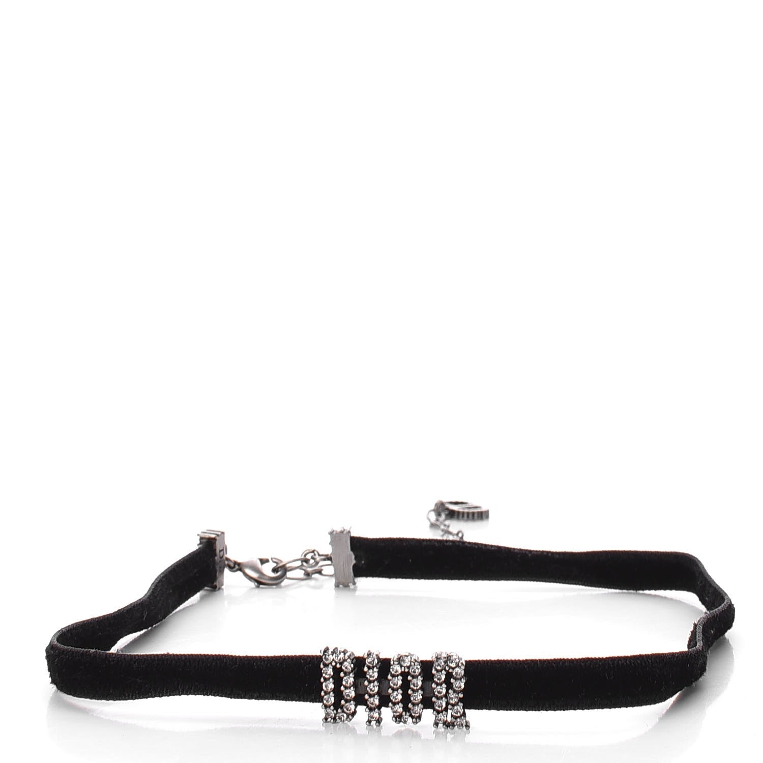 Christian Dior Velvet Crystal Dior Logo Choker Necklace Black White 1 of 6