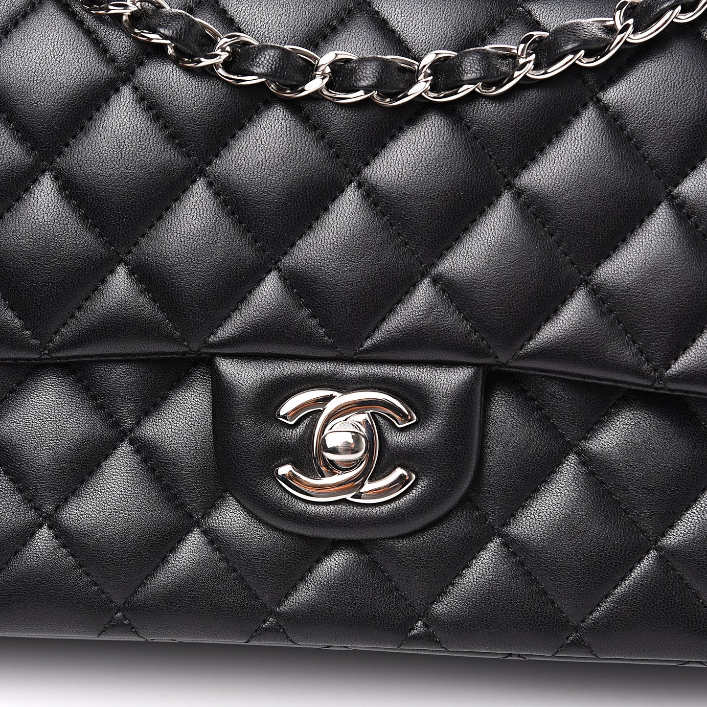 Lambskin Quilted Medium Double Flap Black