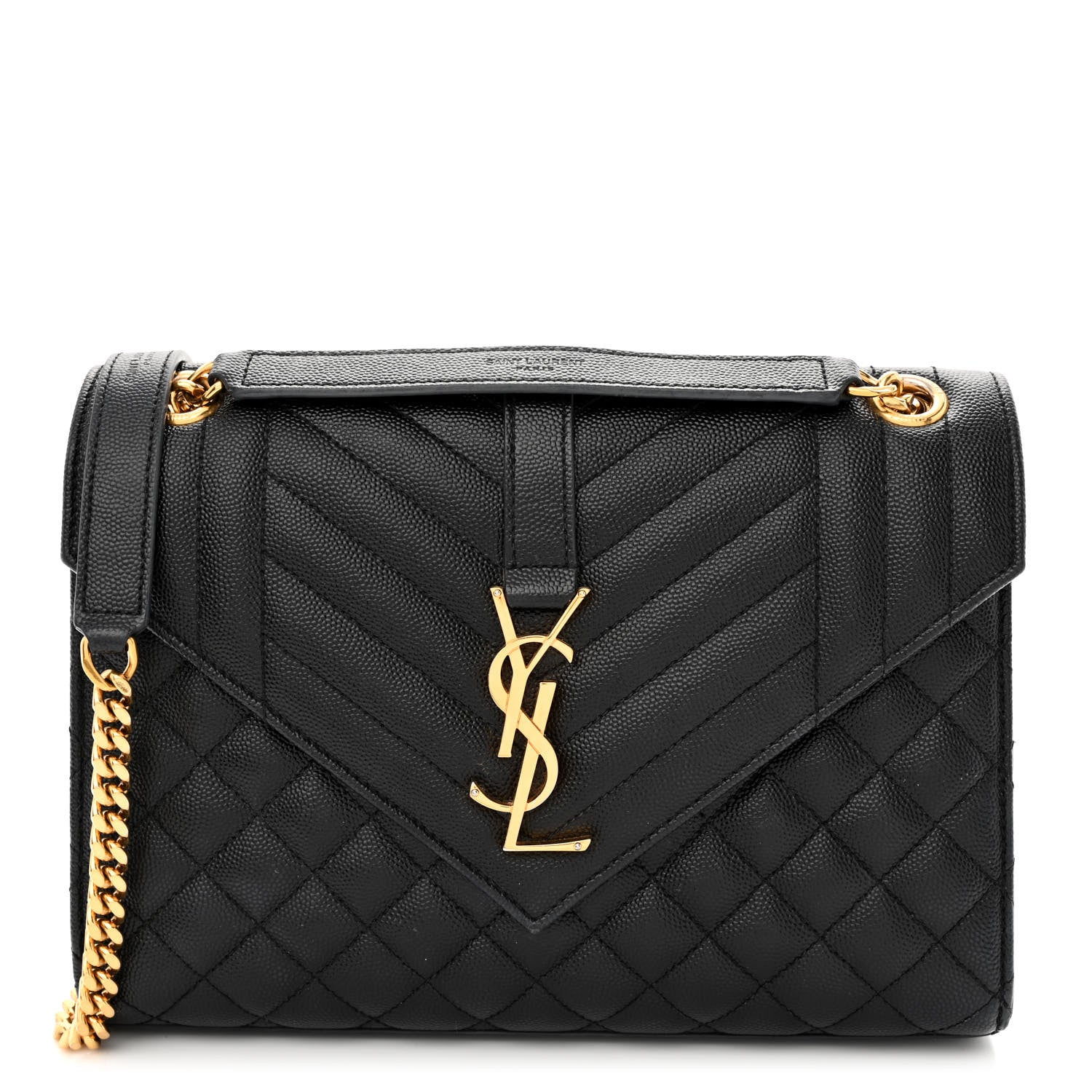 Saint Laurent Grain De Poudre Textured Mixed Matelasse Triquilt Medium Monogram Satchel Black 1 of 12
