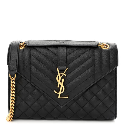 Saint Laurent Grain De Poudre Textured Mixed Matelasse Triquilt Medium Monogram Satchel Black 1 of 12