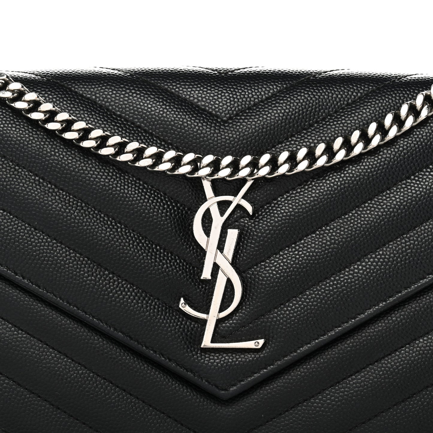Grain De Poudre Matelasse Chevron Monogram Chain Wallet  Black