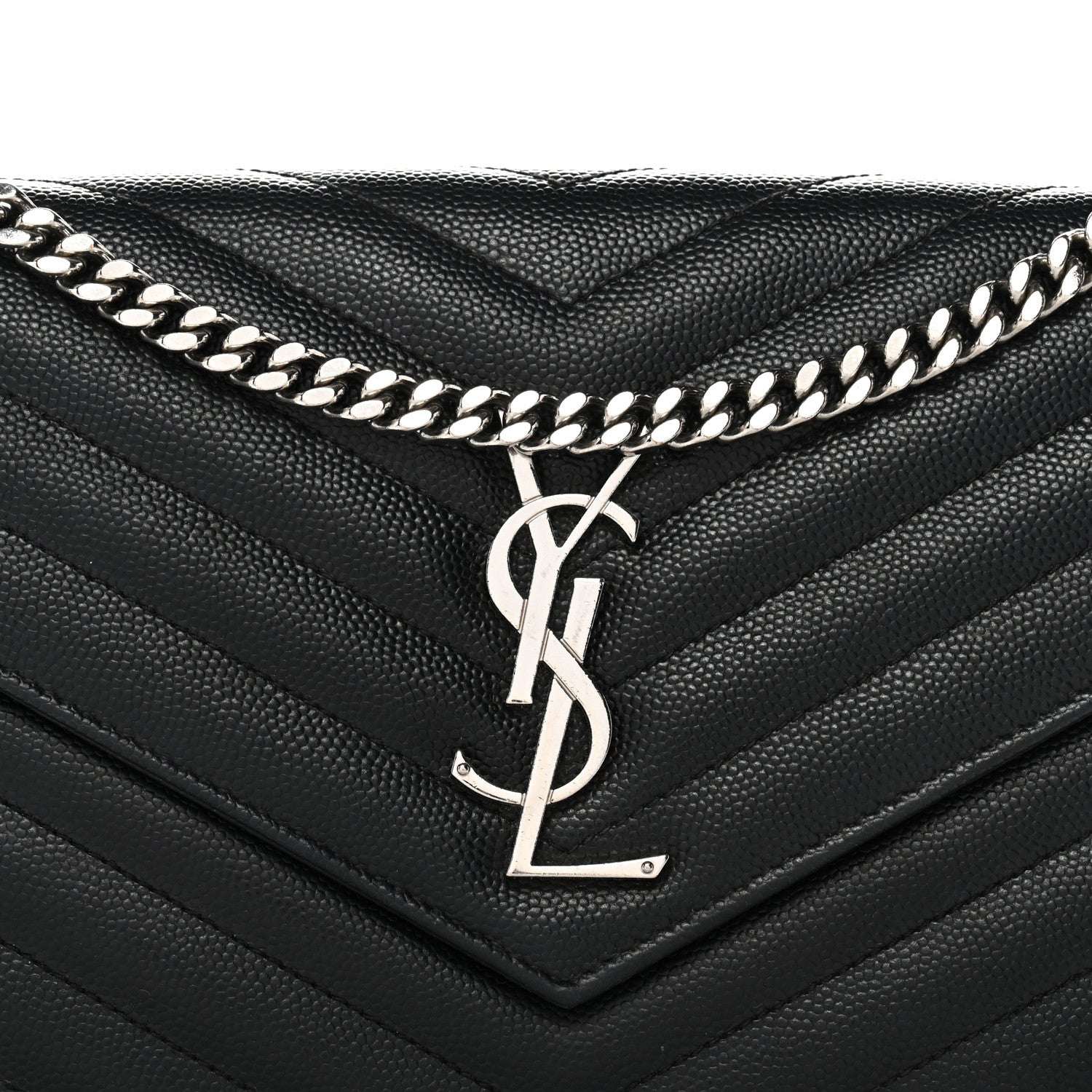Saint Laurent Grain De Poudre Matelasse Chevron Monogram Chain Wallet  Black 9 of 12