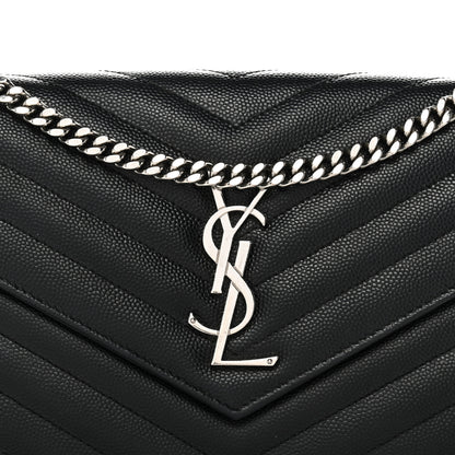 Saint Laurent Grain De Poudre Matelasse Chevron Monogram Chain Wallet  Black 9 of 12