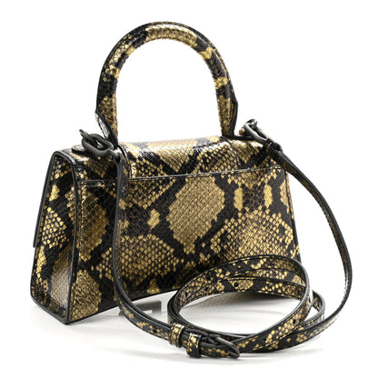 Balenciaga Shiny Calfskin Snakeskin Embossed Hourglass Top Handle Bag XS Gold Black 3 of 12