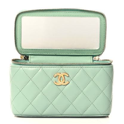 Chanel Shiny Calfskin Quilted Small Top Handle Vanity Case With Chain Light Green 10 of 21