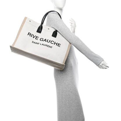 Saint Laurent Linen Calfskin Rive Gauche Tote Optic White 2 of 10