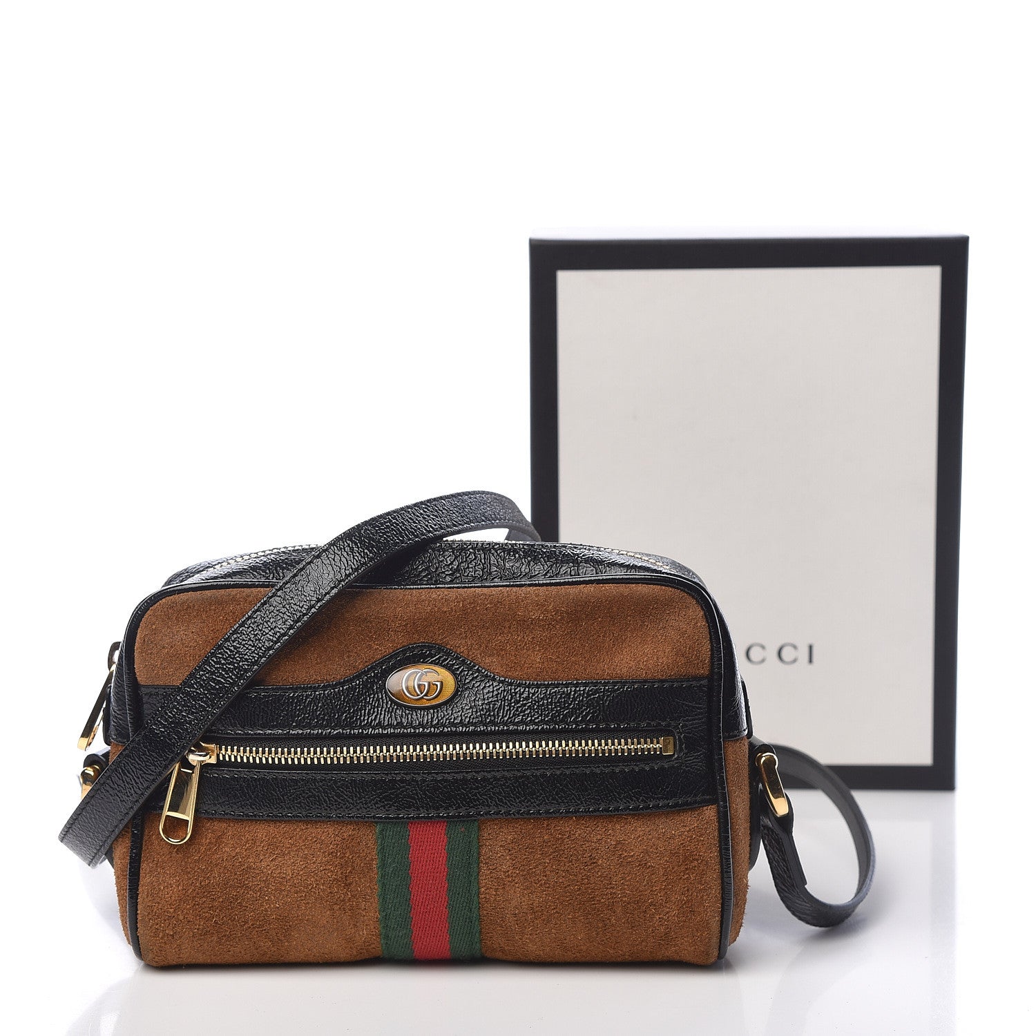 Gucci Suede Patent Web Mini Ophidia Shoulder Bag Nocciola Black 14 of 14