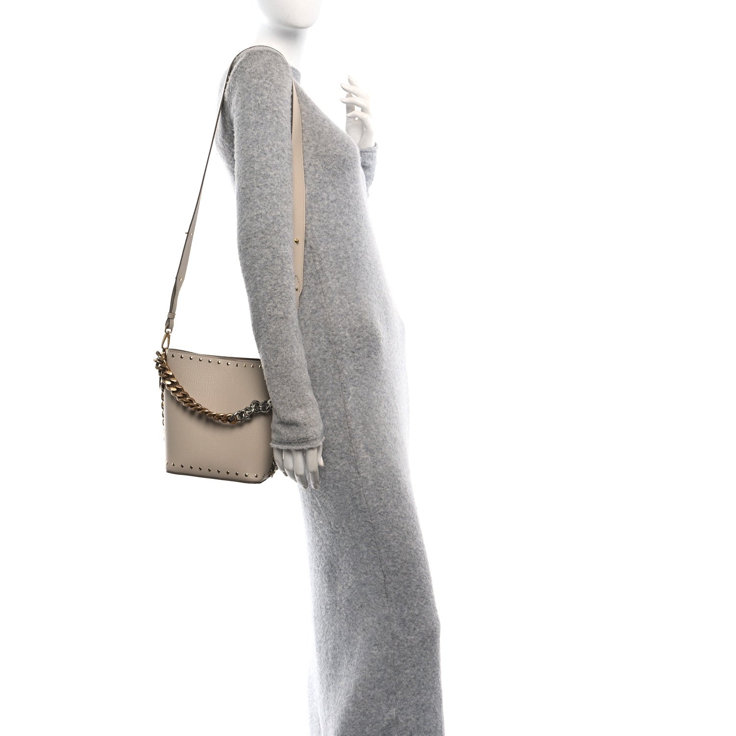 Stella McCartney Grainy Alter Mat Studded Frayme Bucket Bag Cream 2 of 9