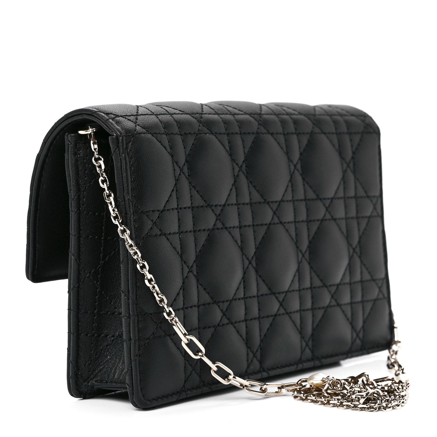 Lambskin Cannage Lady Dior Chain Pouch Black