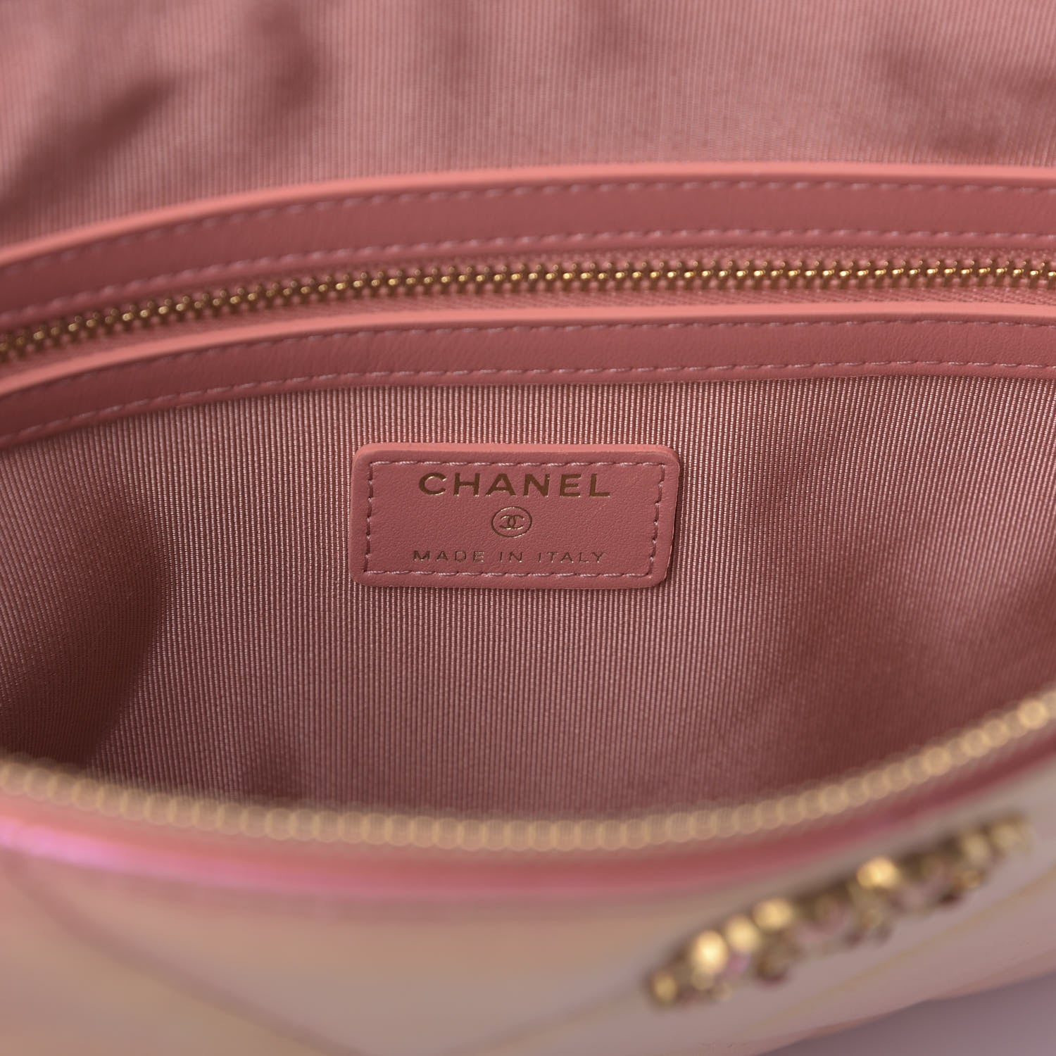 Chanel Iridescent Calfskin Quilted Large Chanel 19 Pouch Pink 8 of 10