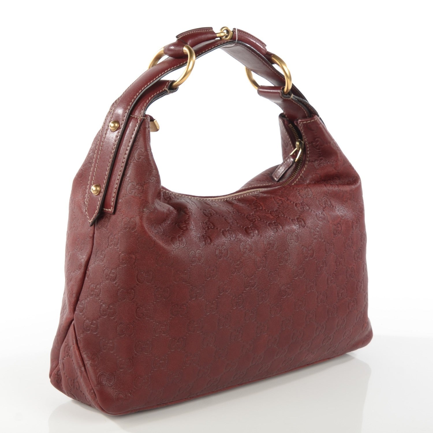 Gucci Guccissima Medium Horsebit Chain Hobo Bordeaux 3 of 7