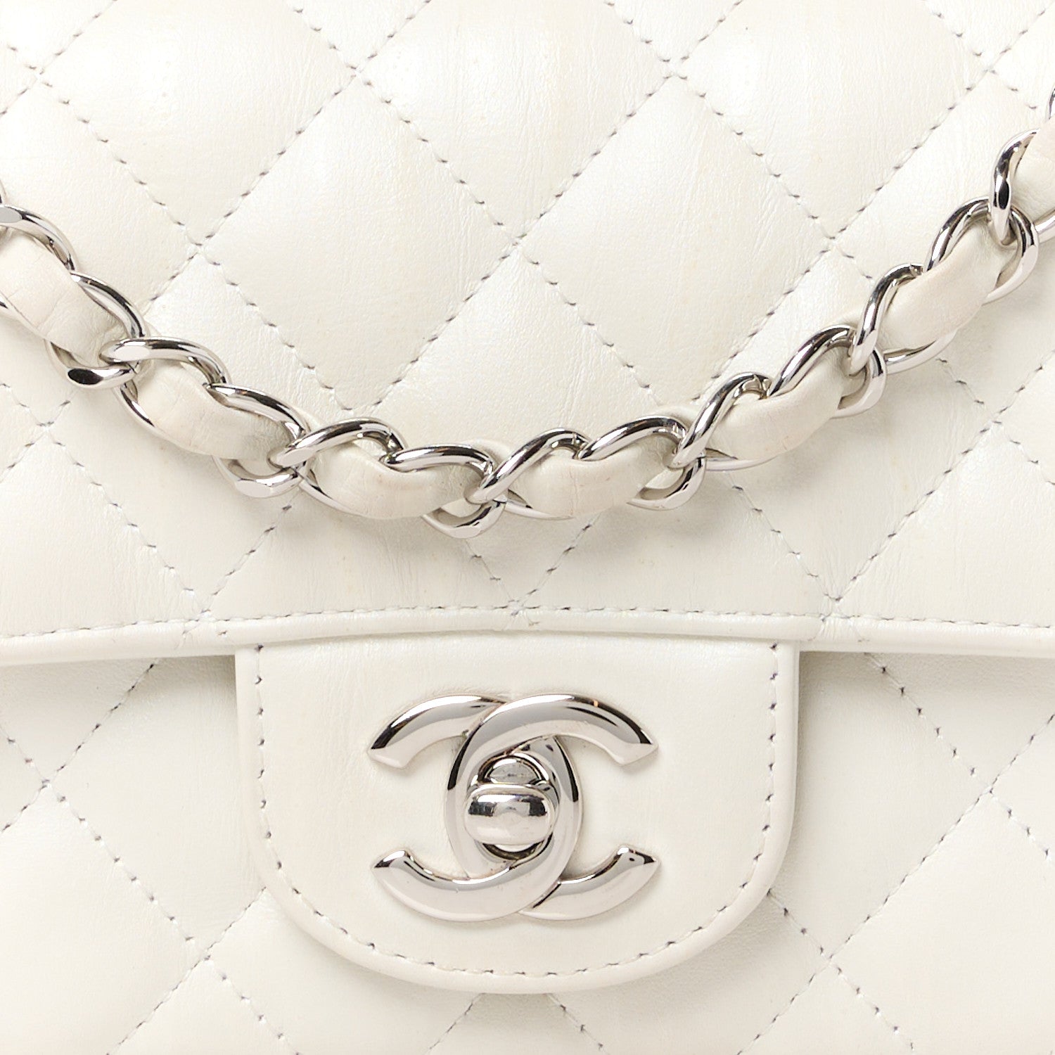Chanel Iridescent Crumpled Calfskin Quilted Mini Rectangular Flap White 9 of 14