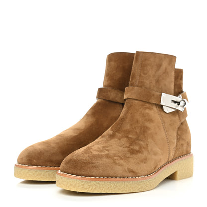 Hermes Velvet Womens Follow Low Boots 35 Brun Fume 3 of 9