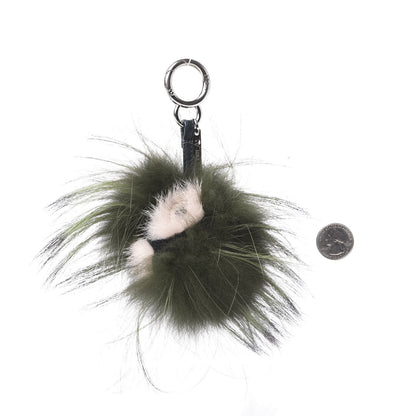 Fendi Rabbit Fox Mink Fur Monster Zesty Bag Bug Charm Green Black 2 of 5