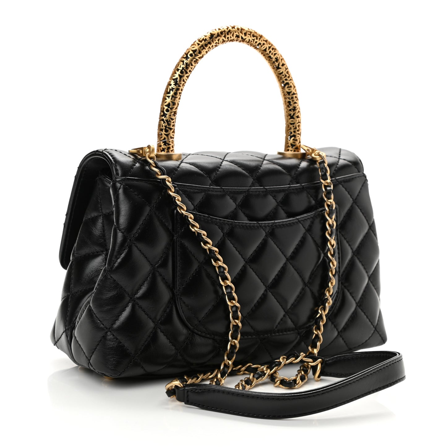 Calfskin Quilted Mini Logo Coco Handle Flap Black
