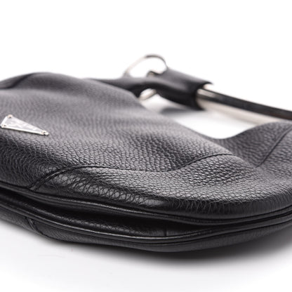 Prada Vitello Daino Metal Bar Top Handle Shoulder Bag Black 7 of 15