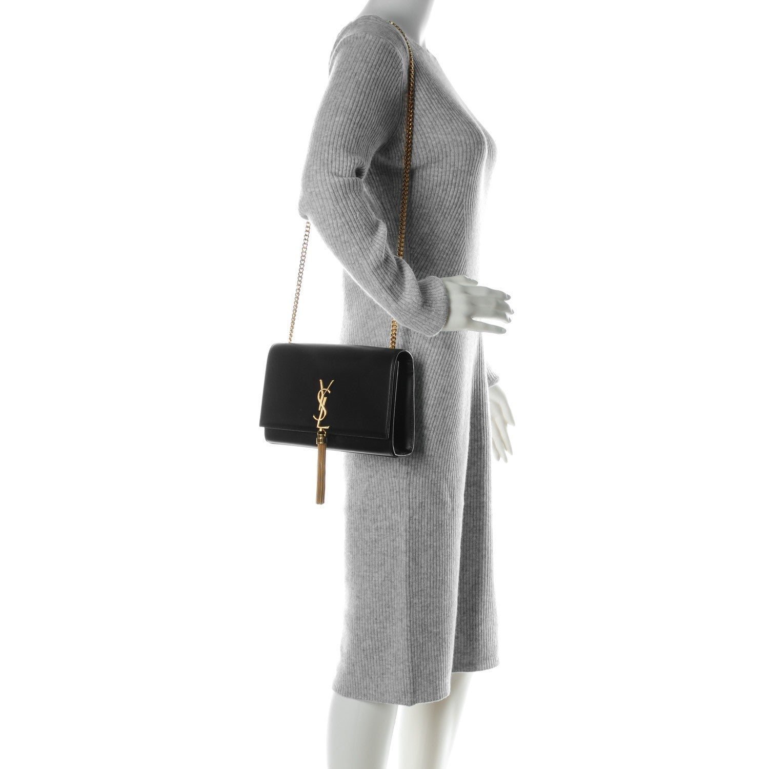 Saint Laurent Smooth Calfskin Medium Classic Monogram Kate Tassel Satchel Black 2 of 7