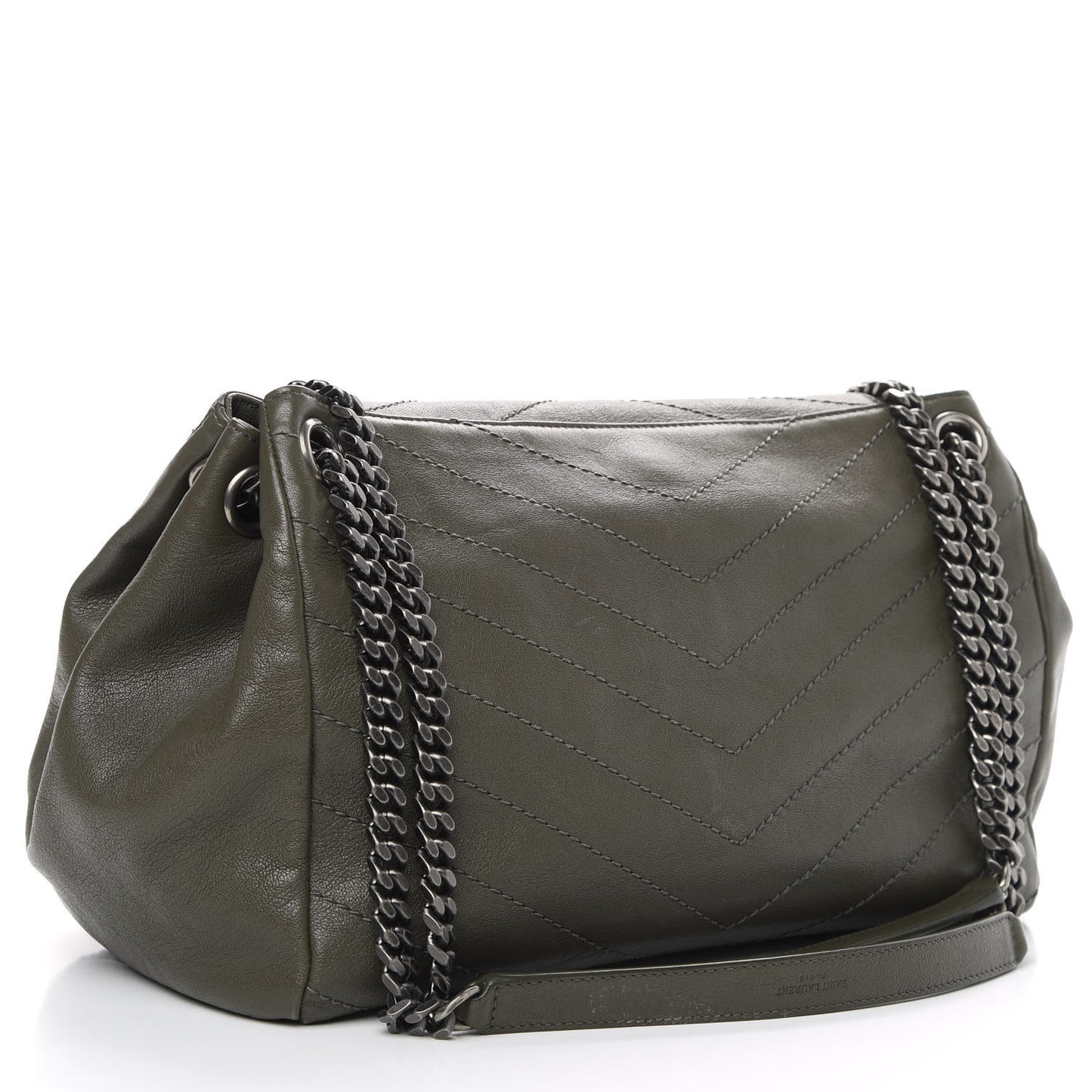 Vintage Calfskin Chevron Monogram Medium Nolita Olive Green