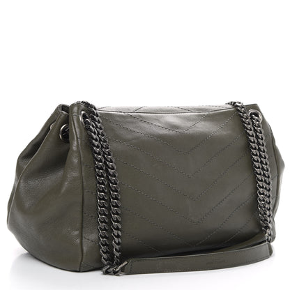 Saint Laurent Vintage Calfskin Chevron Monogram Medium Nolita Olive Green 3 of 11