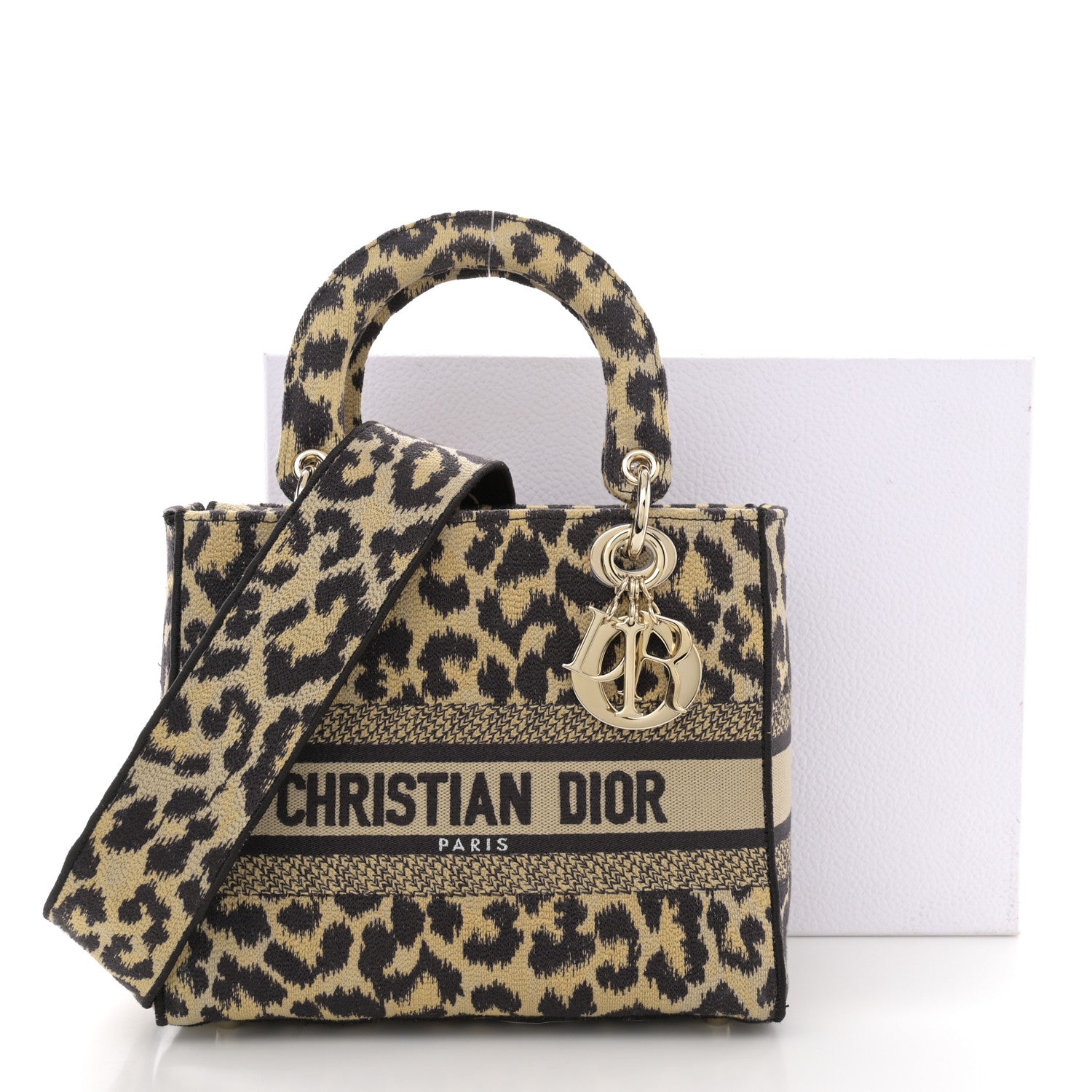 Christian Dior Canvas Medium Mizza Embroidered Lady D-Lite Beige