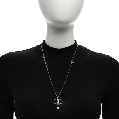 Chanel Pearl Crystal CC Drop Necklace Gold 2 of 4