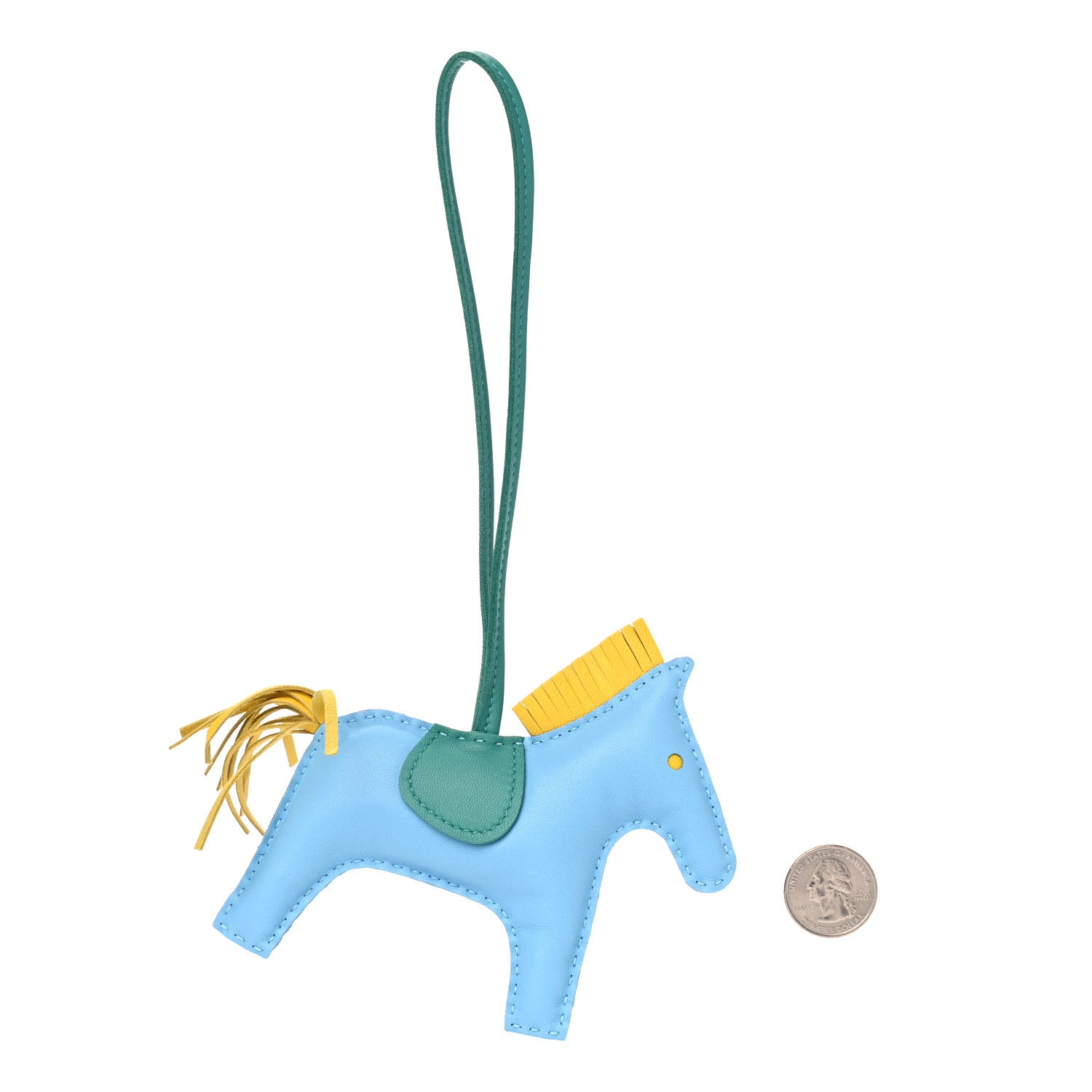 Hermes Milo Lambskin Grigri Rodeo Horse Bag Charm MM Celeste Jaune de Naples Vert Verone 2 of 3