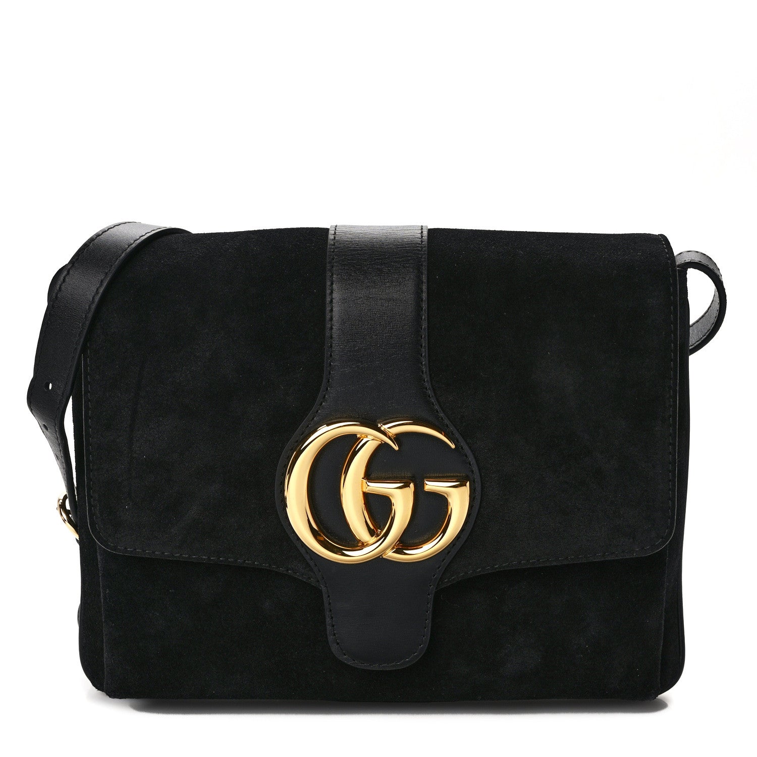 Gucci Suede Medium Arli Flap Shoulder Bag Black 1 of 13