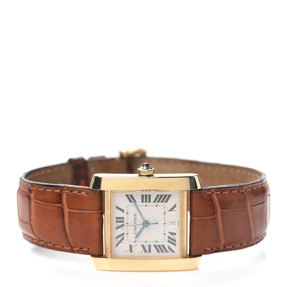 Cartier 18K Yellow Gold Alligator 28mm Tank Francaise Automatic Watch Brown 2 of 6