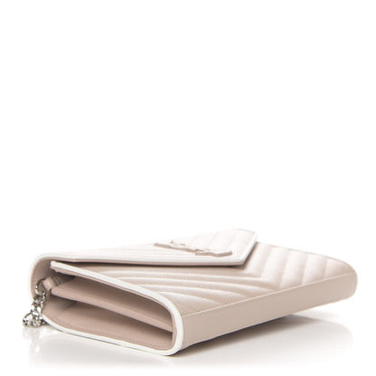 Saint Laurent Grain De Poudre Matelasse Chevron Monogram Chain Wallet Pink and White 4 of 10