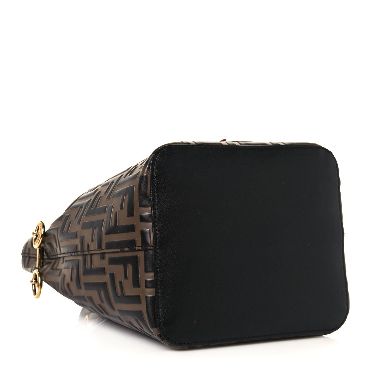 Fendi Vitello Grace F is Fendi Bi-Color FF 1974 Embossed Grande Mon Tresor Bucket Bag Maya Black Fragola 4 of 15
