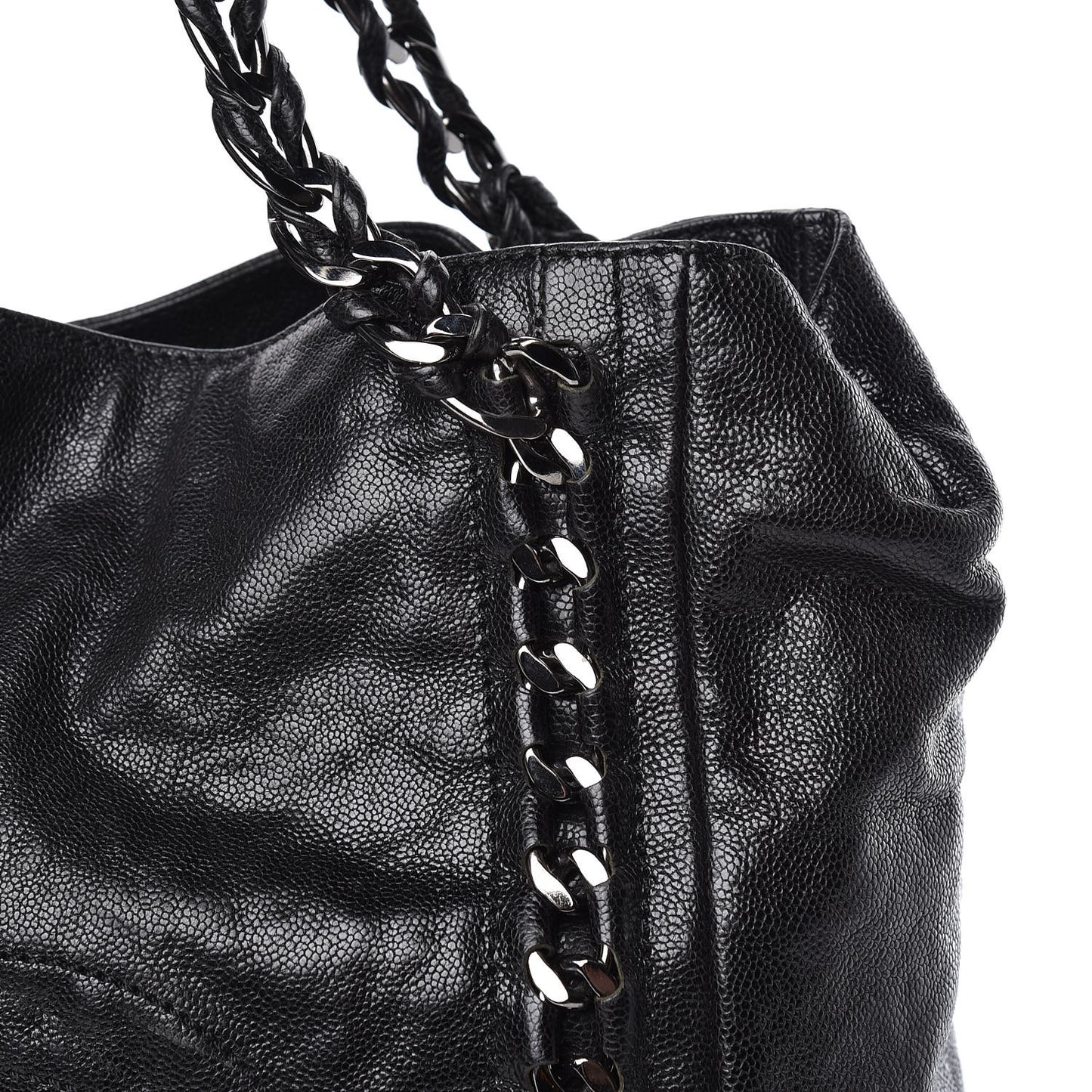 Glazed Calfskin Large Modern Chain Tote Black