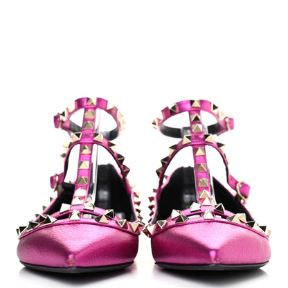 Valentino Garavani Metallic Pebbled Calfskin Rockstud Cage Ballerina Flats 38 Peony 2 of 4