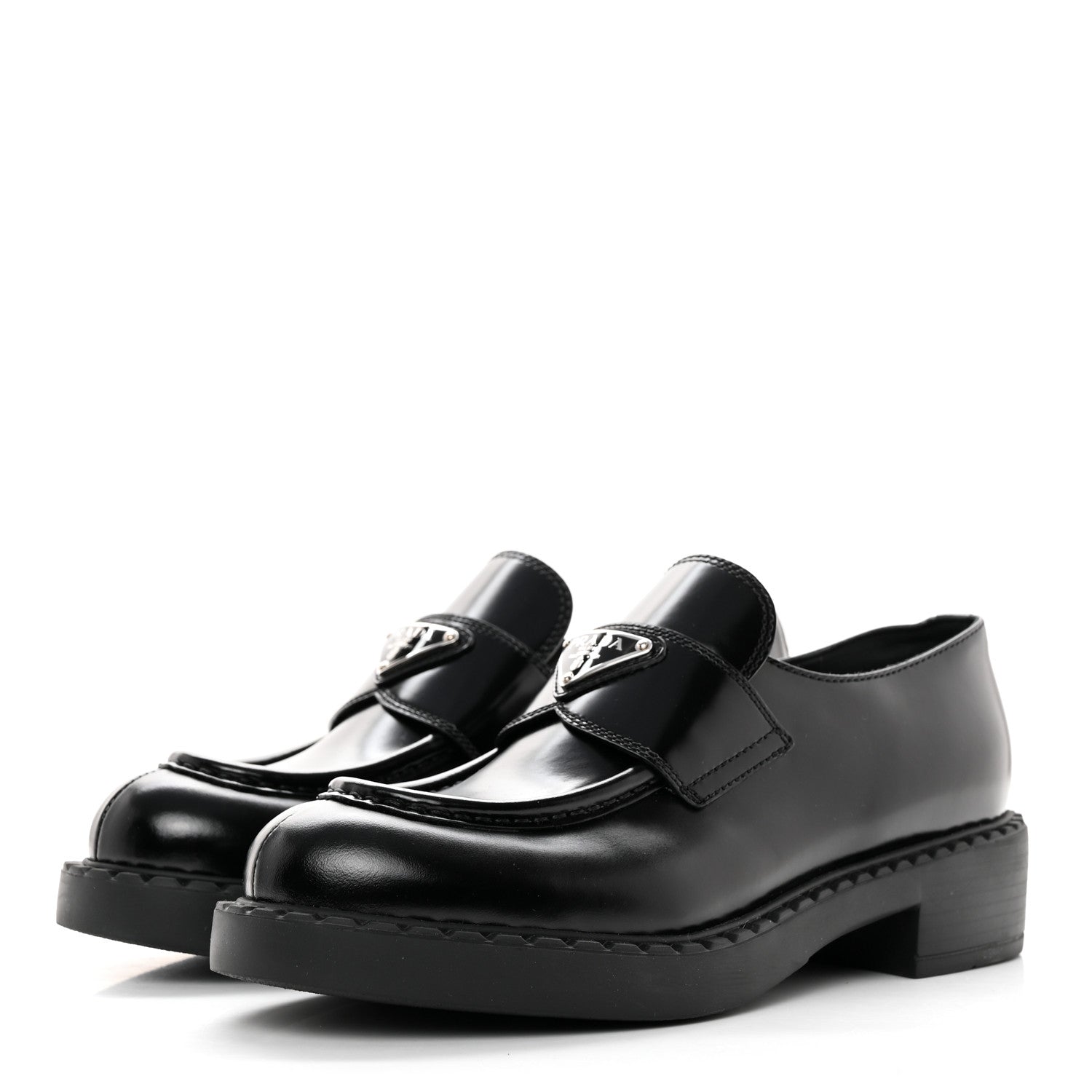 Prada Spazzolato Metal Triangle Logo 50mm Loafers 37.5 Black 3 of 12
