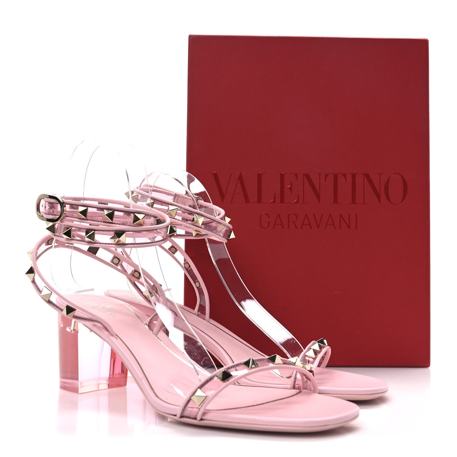 Valentino Garavani Nappa Rockstud PVC Ankle Strap Sandals 40.5 Rose Couture 8 of 8