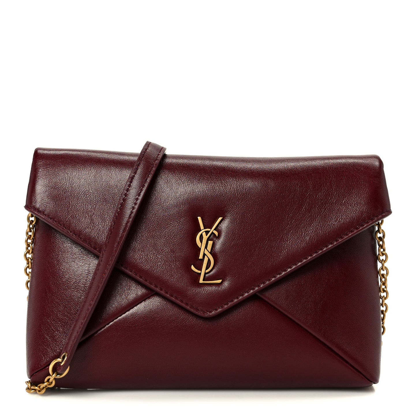 Shiny Calfskin Small Cassandre Chain Pouch Dark Ruby
