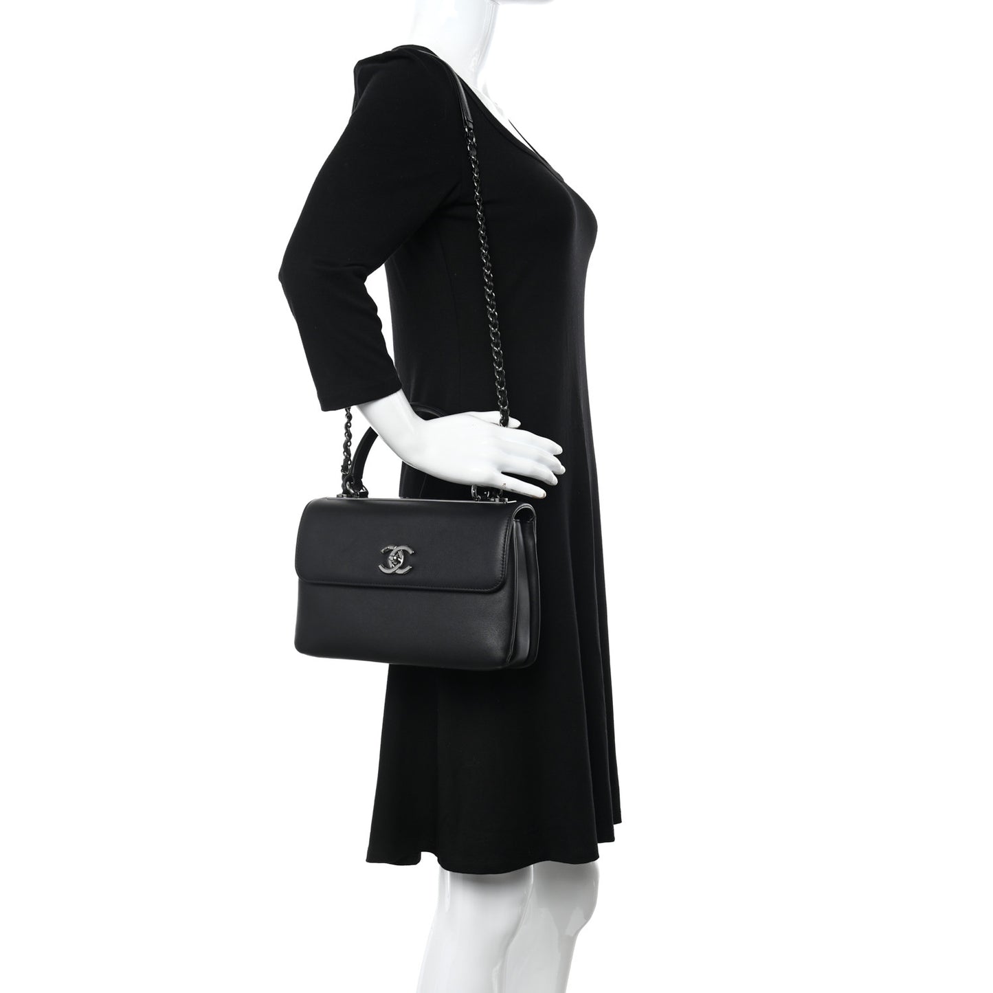 Calfskin Small Trendy CC Dual Handle Flap Bag Black