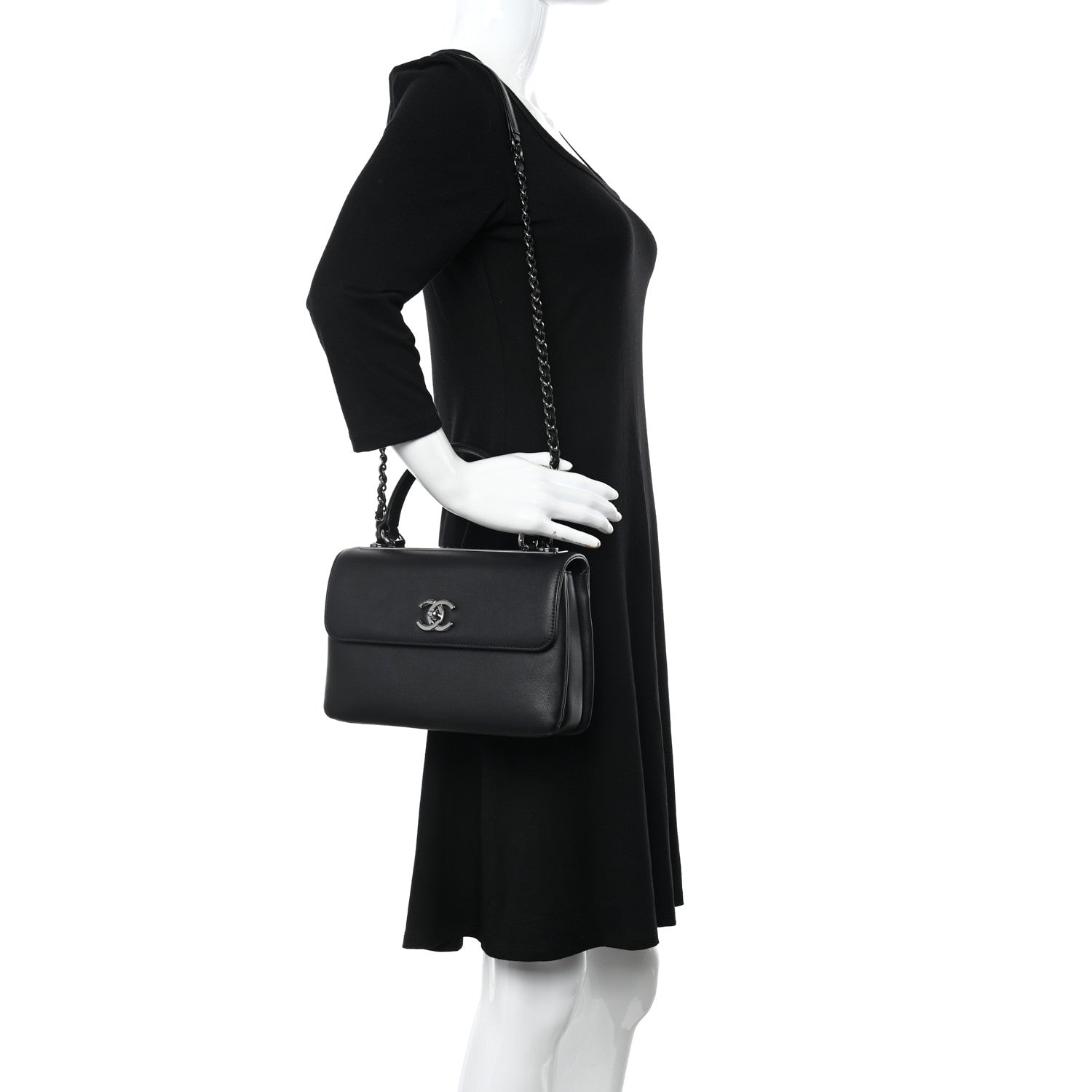 Chanel Calfskin Small Trendy CC Dual Handle Flap Bag Black 2 of 11