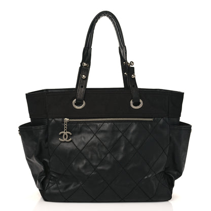 Chanel Coated Canvas Quilted Large Paris Biarritz Tote Black 1 of 11