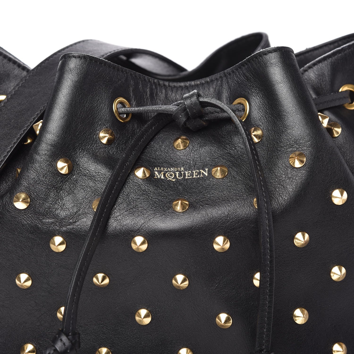 Alexander McQueen Calfskin Studded Padlock Bucket Bag Black 10 of 11