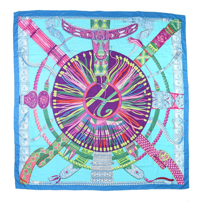 Hermes Cashmere Silk Ceintures Et Liens Shawl 140 Aqua Violet Turquoise 1 of 4