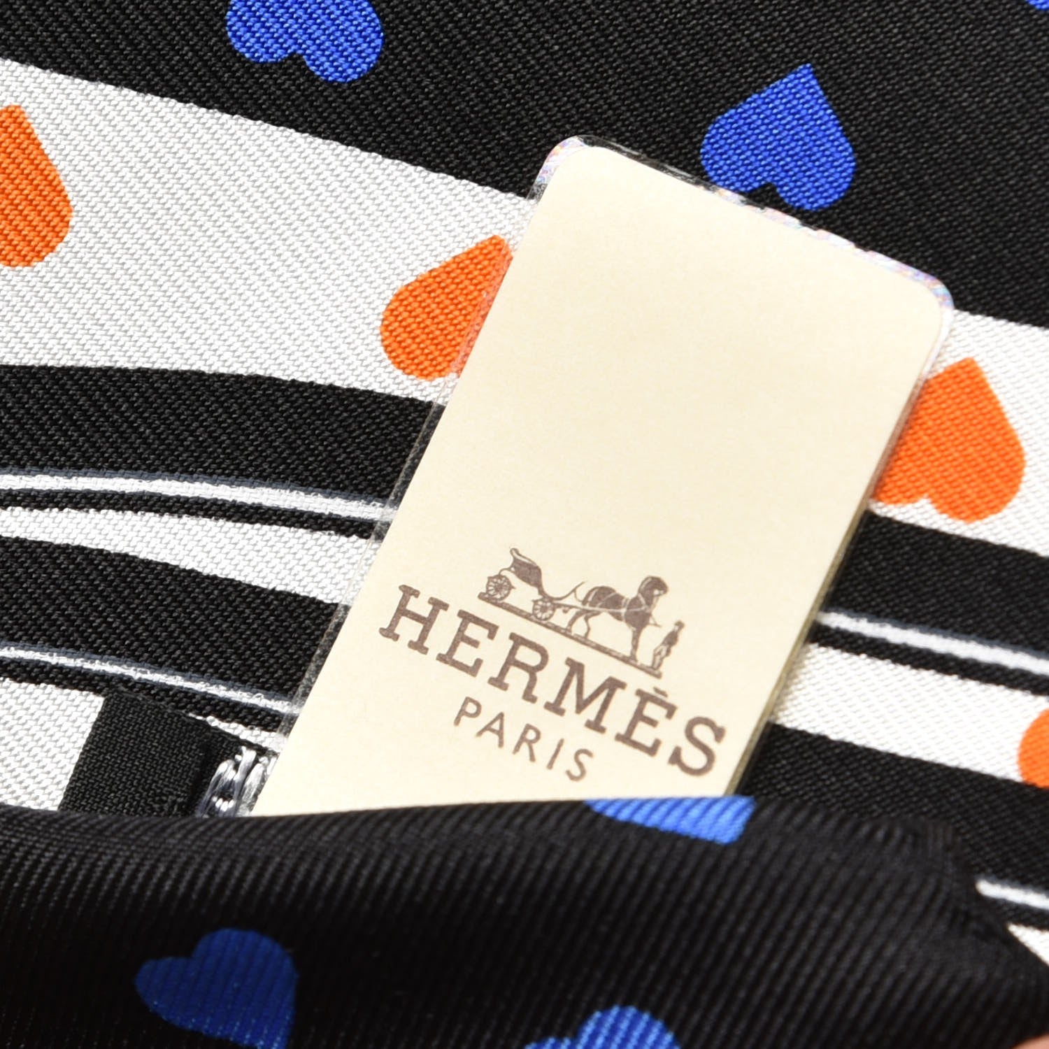 Hermes Silk Brides De Gala Love Pocket Square Black White Orange 6 of 6