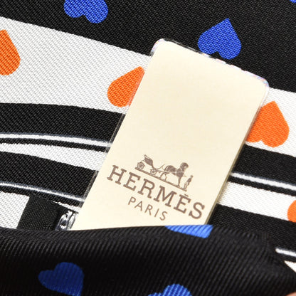 Hermes Silk Brides De Gala Love Pocket Square Black White Orange 6 of 6