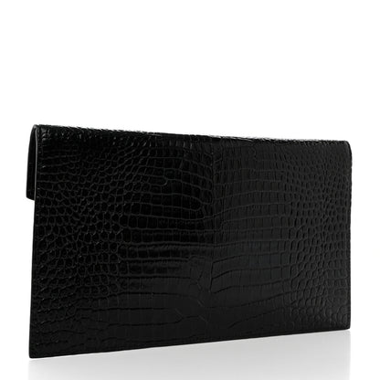 Saint Laurent Calfskin Crocodile Embossed Uptown Monogram Pouch Black 3 of 7