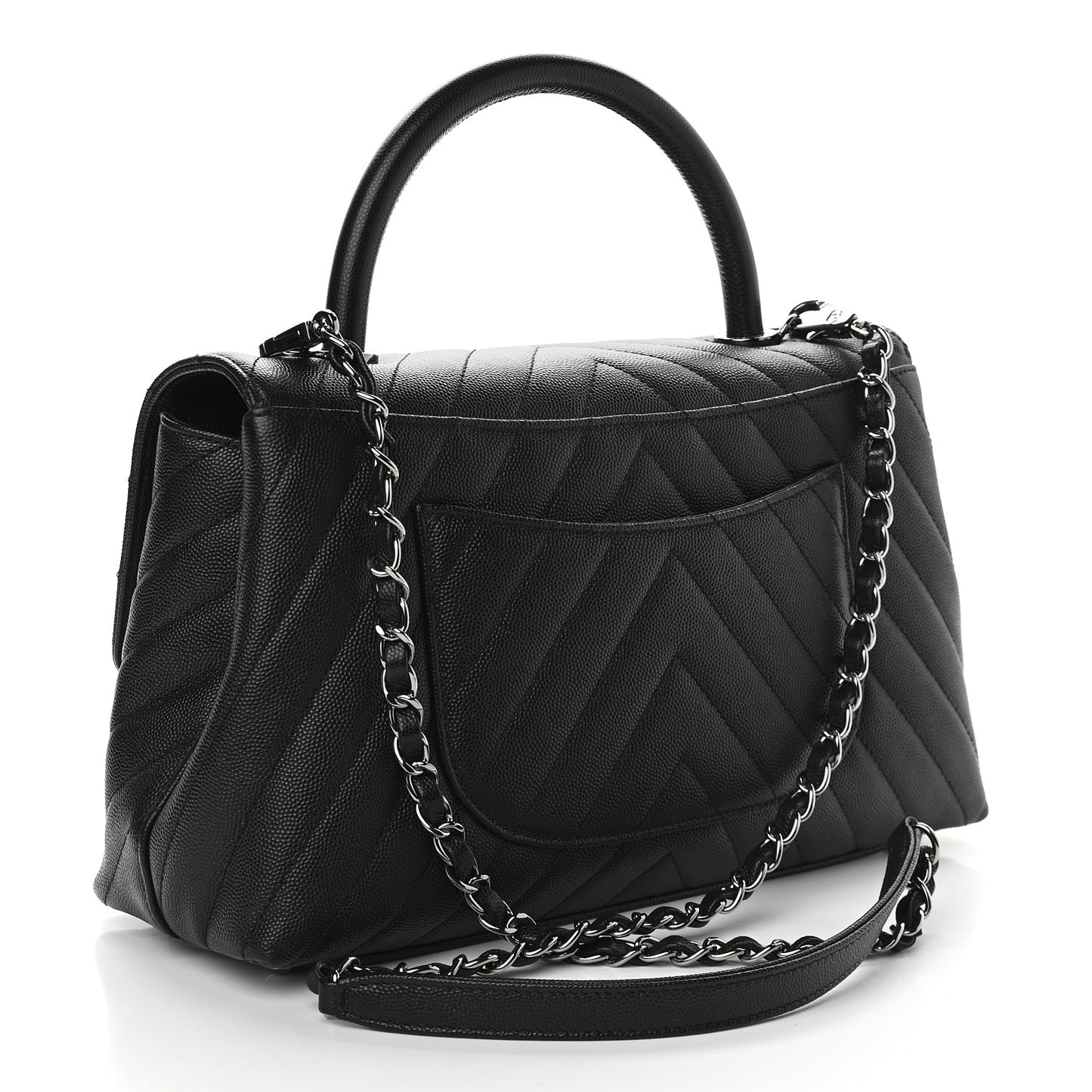 Caviar Chevron Quilted Small Coco Handle Flap Black