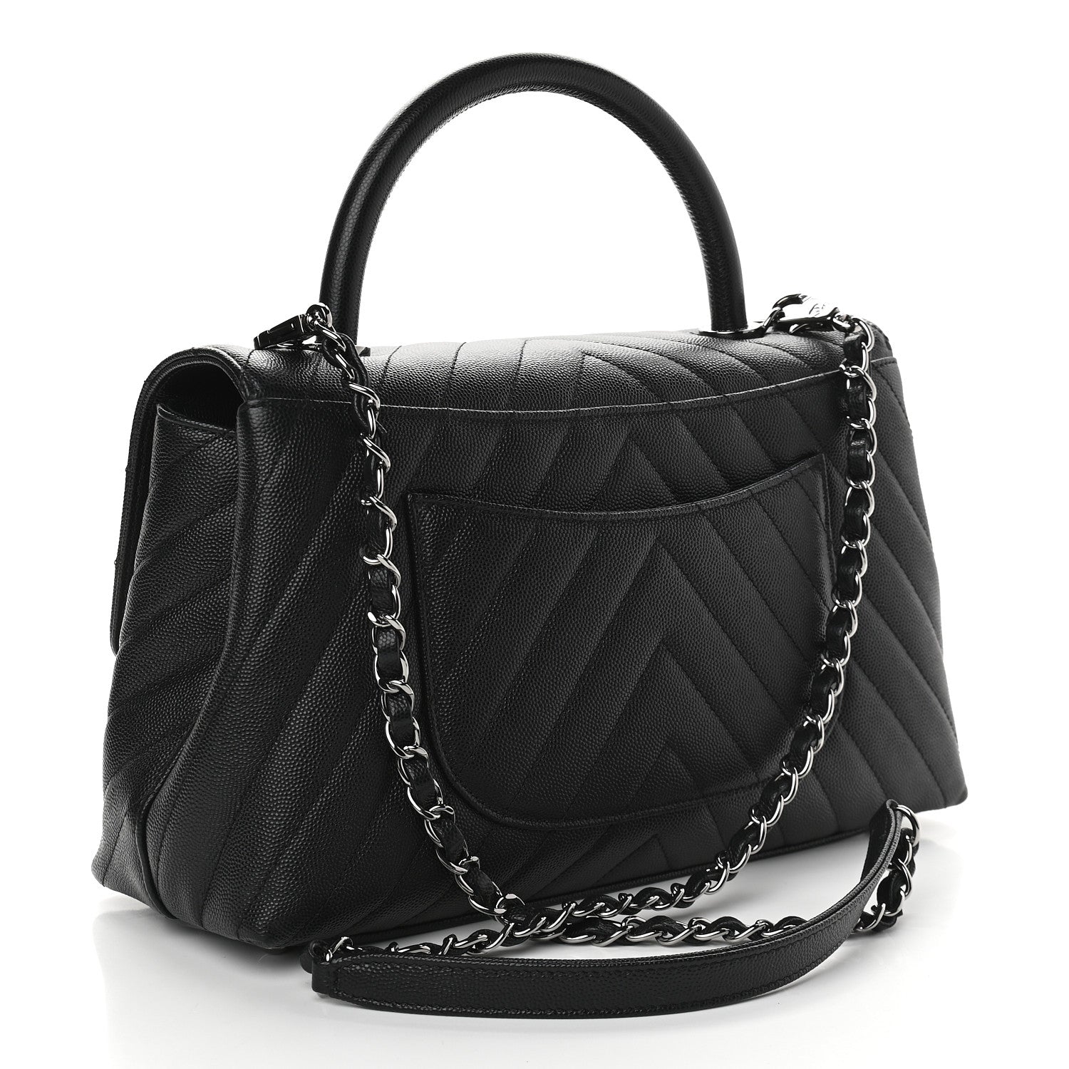 Chanel Caviar Chevron Quilted Small Coco Handle Flap Black 3 of 9
