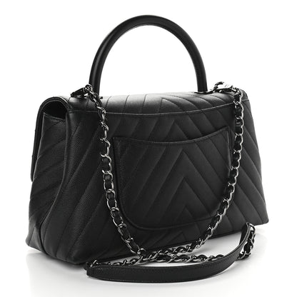 Chanel Caviar Chevron Quilted Small Coco Handle Flap Black 3 of 9