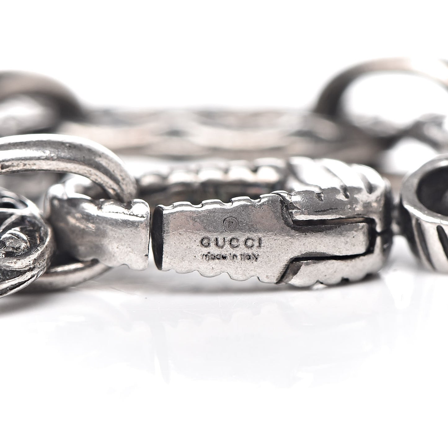 Sterling Silver Textured Interlocking G Charm Bracelet