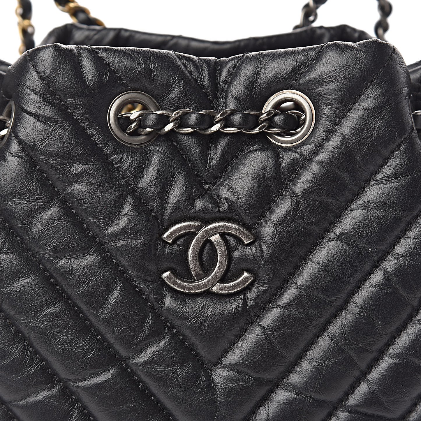 Aged Calfskin Chevron Quilted Small Gabrielle Backpack Black