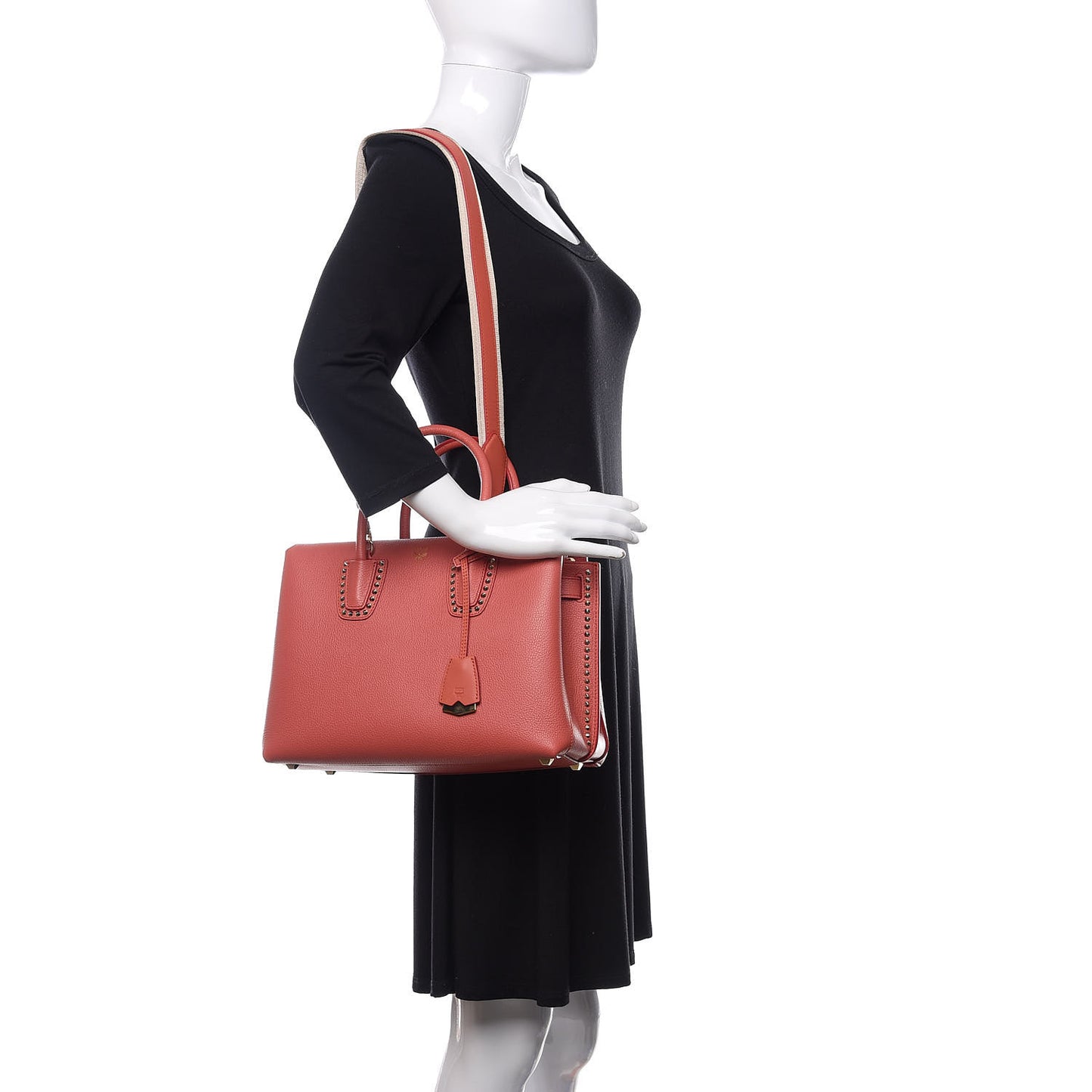 Grained Calfskin Studded Medium Milla Tote Pink